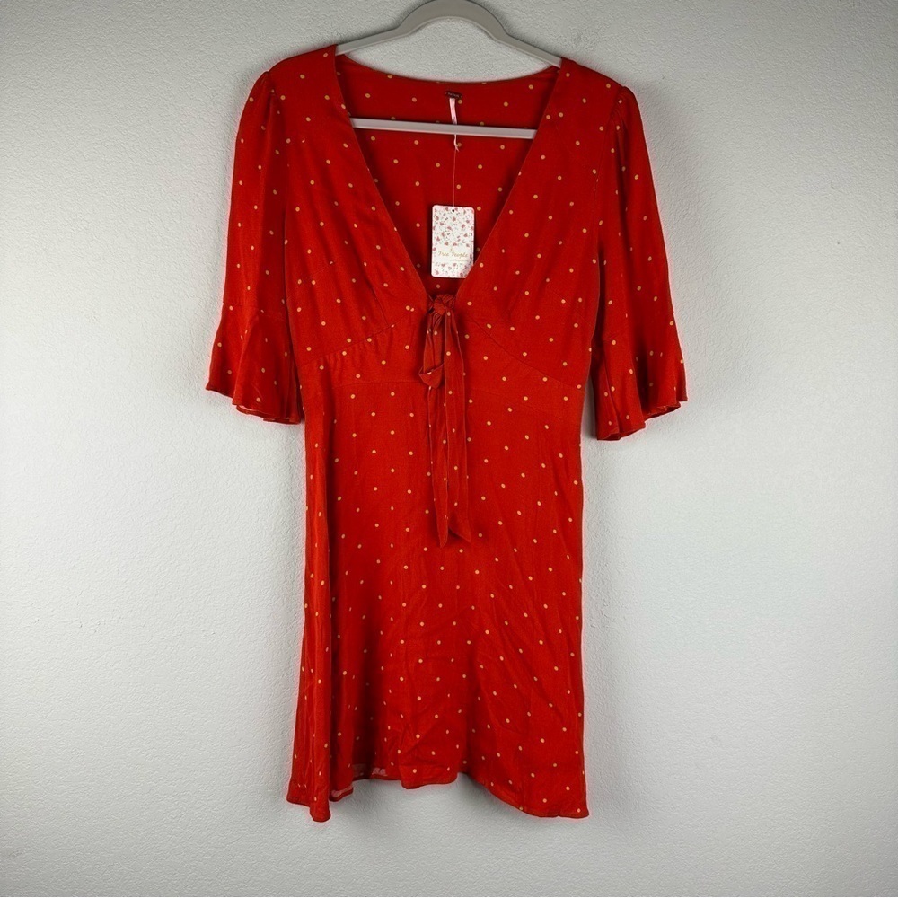 NEW Free People Orange Red Yellow Polka Dot All Yours Mini Dress Size 4